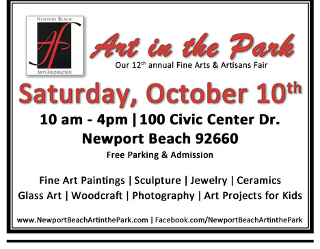 12TH ANNUAL ART IN THE PARK  flyer with information on upcoming show in Newport Beach
